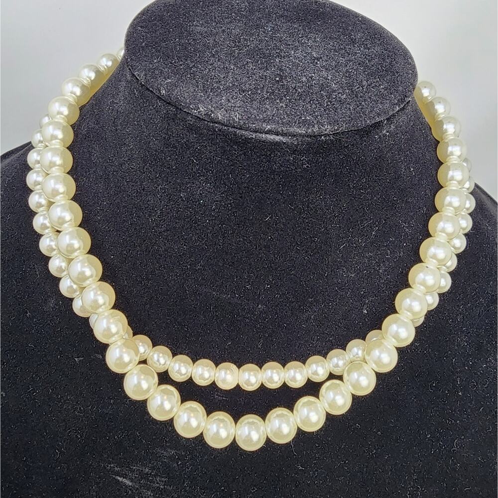 Pearl Necklace Double Choker Set‎ Vintage Faux Pearls Set/ 2 18 inch Stretch